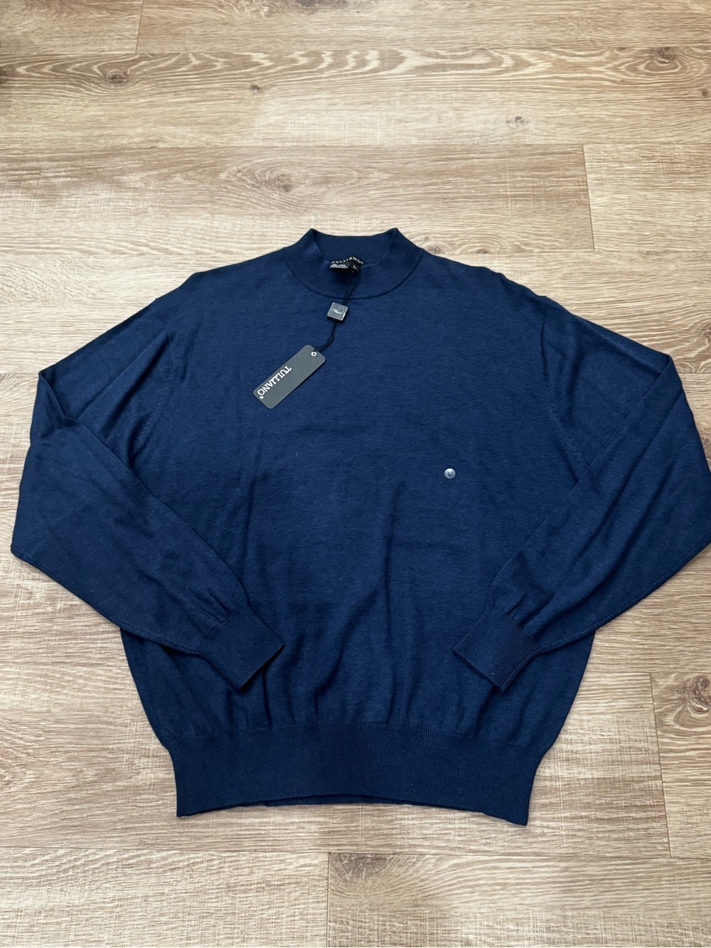 NWT Tulliano Men’s 70% Silk Cotton Mock Neck Sweater Navy L
